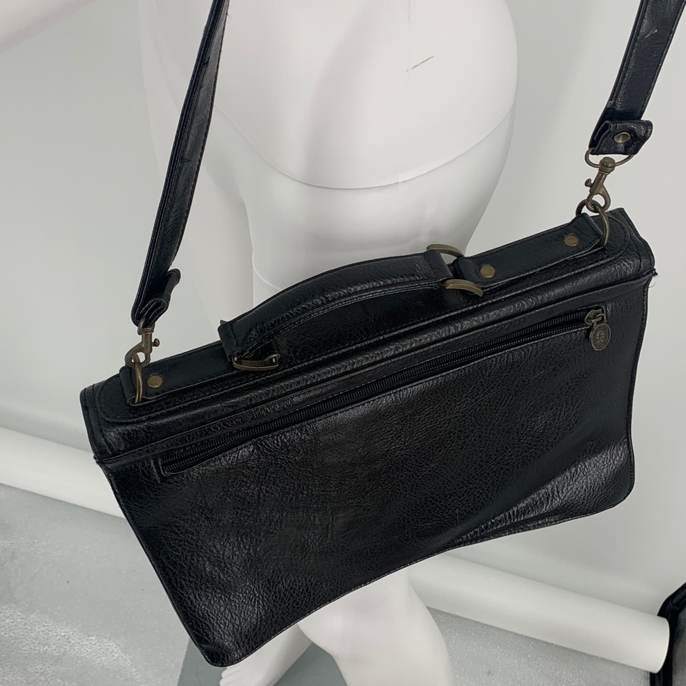 VINTAGE Elegant unisex Black work ofc briefcase Shoulder crossbody Bag w key 🔑 - Picture 7 of 17